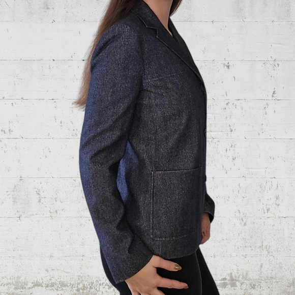 90s Vintage Michael Kors Navy Wool Blend Chambray Single Breasted Jacket Size 8 - Picture 8 of 10